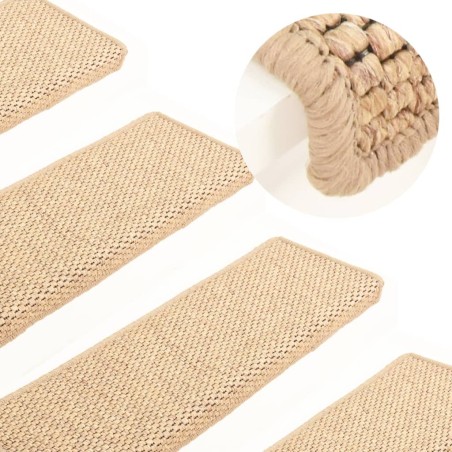 vidaXL Alfombrilla autoadhesiva escalera sisal 15 uds beige 65x21x4 cm