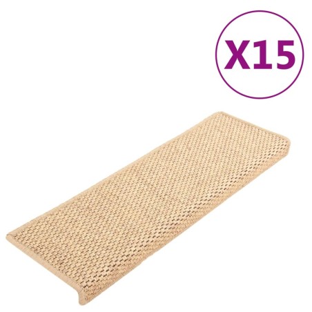 vidaXL Alfombrilla autoadhesiva escalera sisal 15 uds beige 65x21x4 cm