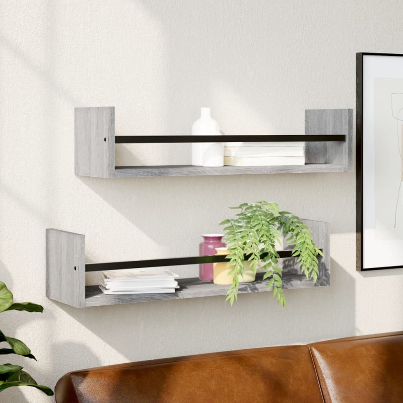 vidaXL Estantes de pared con barras 2 uds gris Sonoma 60x16x14 cm vidaXL Estantes de pared con barras 2 uds gris Sonoma 60x16x14 cm