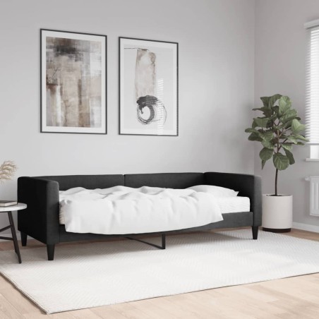 vidaXL Sofá cama con colchón tela negro 80x200 cm
