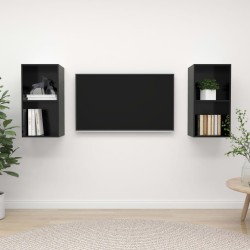 vidaXL Muebles de salón de pared 2 pzas madera ingeniería negro brillo