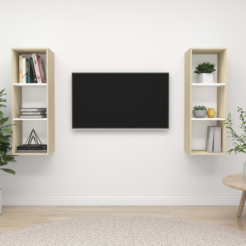 vidaXL Muebles de salón de pared 2 piezas blanco y roble Sonoma vidaXL Muebles de salón de pared 2 piezas blanco y roble Sonoma