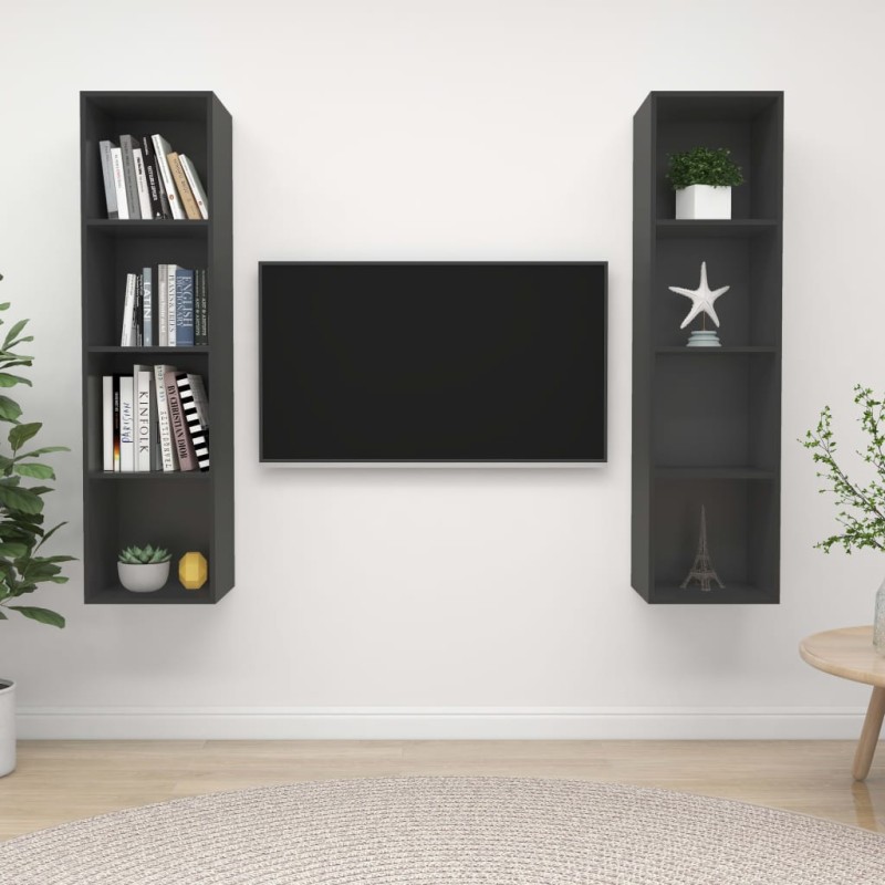 vidaXL Muebles de salón de pared 2 piezas madera de ingeniería gris