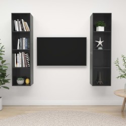 vidaXL Muebles de salón de pared 2 pzas madera ingeniería gris brillo