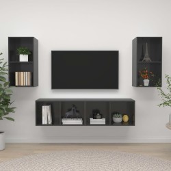 vidaXL Muebles de salón de pared 4 pzas madera ingeniería gris brillo