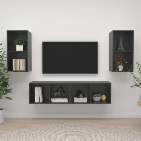 vidaXL Muebles de salón de pared 4 pzas madera ingeniería gris brillo