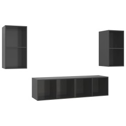 vidaXL Muebles de salón de pared 4 pzas madera ingeniería gris brillo