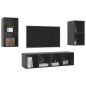 vidaXL Muebles de salón de pared 4 pzas madera ingeniería gris brillo vidaXL Muebles de salón de pared 4 pzas madera ingeniería gris brillo