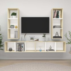 vidaXL Muebles de salón de pared 4 piezas blanco y roble Sonoma