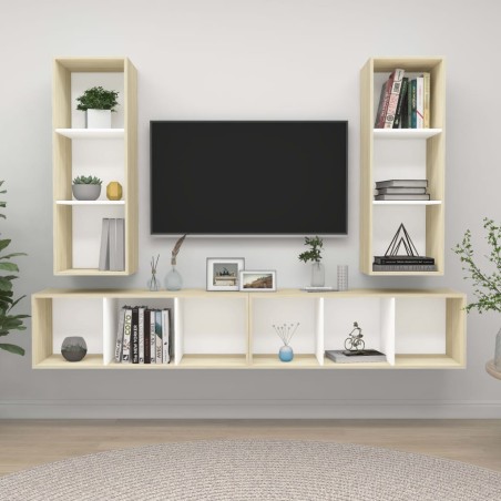 vidaXL Muebles de salón de pared 4 piezas blanco y roble Sonoma