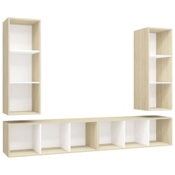 vidaXL Muebles de salón de pared 4 piezas blanco y roble Sonoma