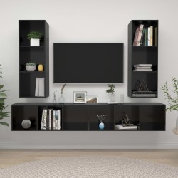 vidaXL Muebles de salón de pared 4 pzas madera ingeniería negro brillo