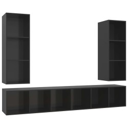 vidaXL Muebles de salón de pared 4 pzas madera ingeniería negro brillo