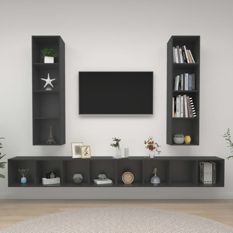 vidaXL Muebles de salón de pared 4 piezas madera de ingeniería gris vidaXL Muebles de salón de pared 4 piezas madera de ingeniería gris