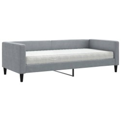 vidaXL Sofá cama con colchón tela gris claro 90x200 cm