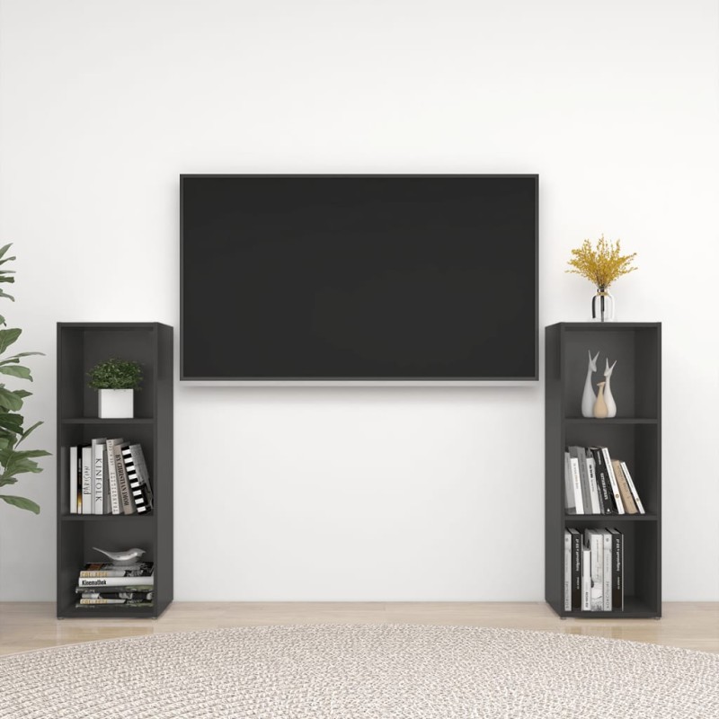 vidaXL Muebles de salón 2 piezas madera ingeniería gris 107x35x37 cm