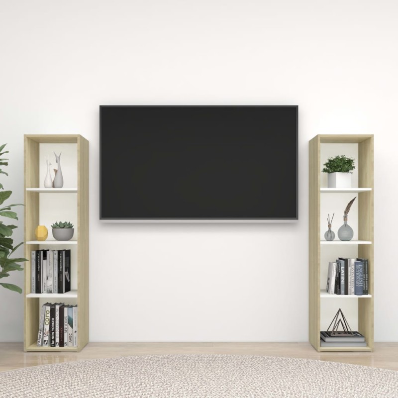 vidaXL Muebles de salón 2 pzas madera ingeniería blanco y roble Sonoma