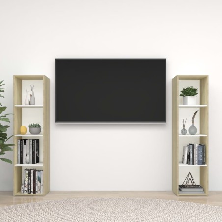 vidaXL Muebles de salón 2 pzas madera ingeniería blanco y roble Sonoma