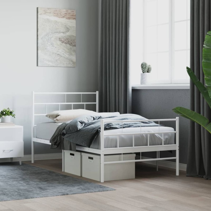 vidaXL Estructura cama metal cabecero y pie de cama blanca 100x190 cm vidaXL Estructura cama metal cabecero y pie de cama blanca 100x190 cm