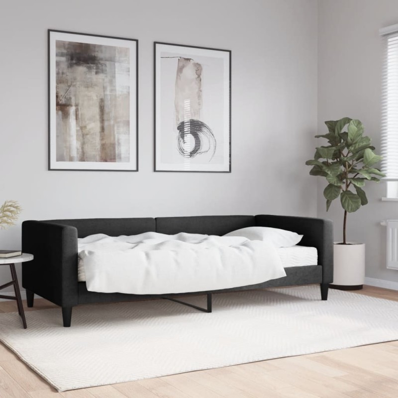 vidaXL Sofá cama con colchón tela negro 90x200 cm vidaXL Sofá cama con colchón tela negro 90x200 cm