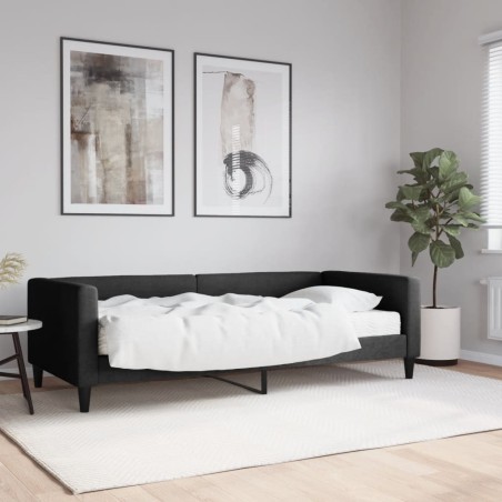 vidaXL Sofá cama con colchón tela negro 90x200 cm