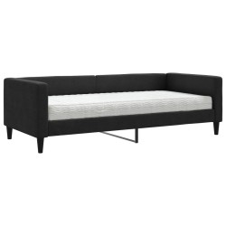 vidaXL Sofá cama con colchón tela negro 90x200 cm