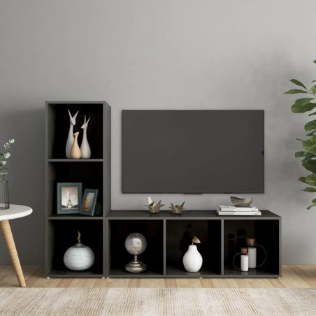 vidaXL Muebles de salón 2 piezas madera ingeniería gris brillo