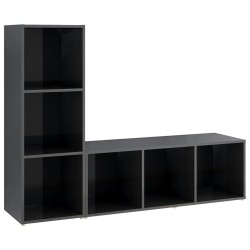 vidaXL Muebles de salón 2 piezas madera ingeniería gris brillo