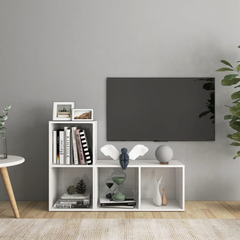 vidaXL Muebles de salón 2 piezas madera de ingeniería blanco brillo