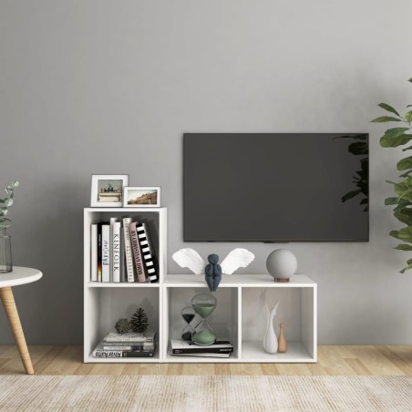 vidaXL Muebles de salón 2 piezas madera de ingeniería blanco brillo
