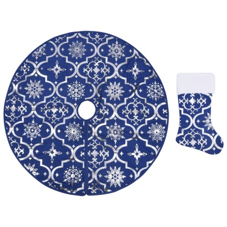 vidaXL Falda del árbol de Navidad de lujo con calcetín tela azul 122cm