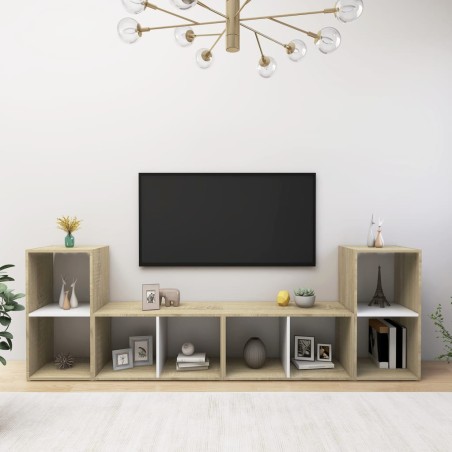 vidaXL Muebles de salón 4 pzas madera ingeniería blanco y roble Sonoma