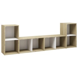 vidaXL Muebles de salón 4 pzas madera ingeniería blanco y roble Sonoma