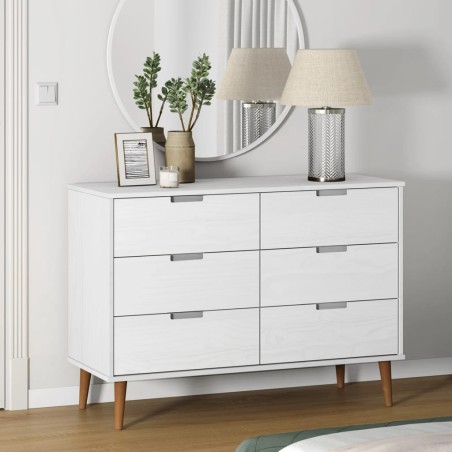 vidaXL Mesita de noche MOLDE madera maciza de pino blanca 113x40x80 cm