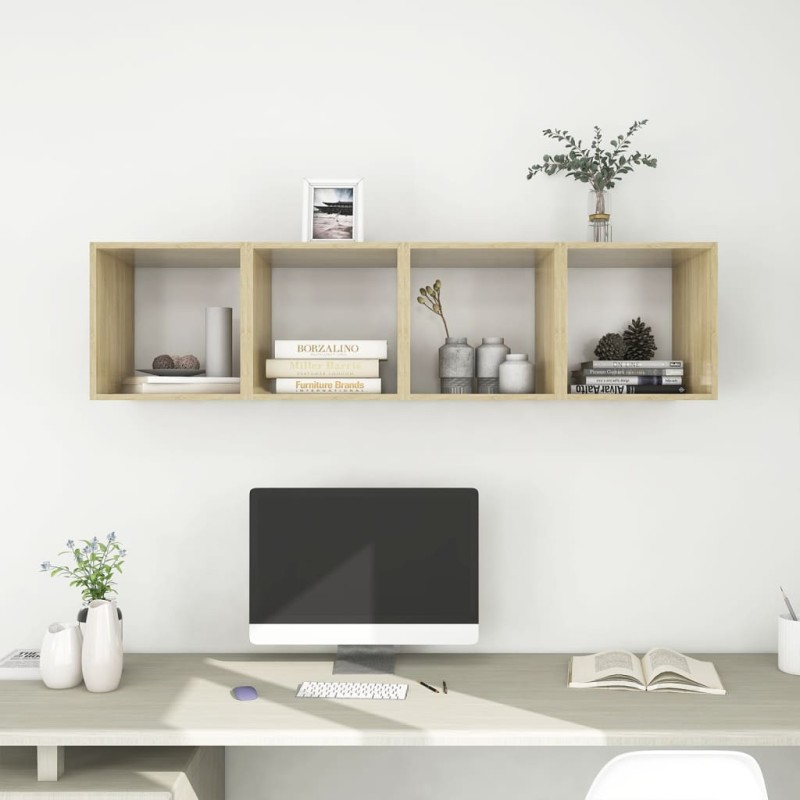 vidaXL Armario pared 4 ud madera contrachapada blanco roble 37x37x37cm vidaXL Armario pared 4 ud madera contrachapada blanco roble 37x37x37cm
