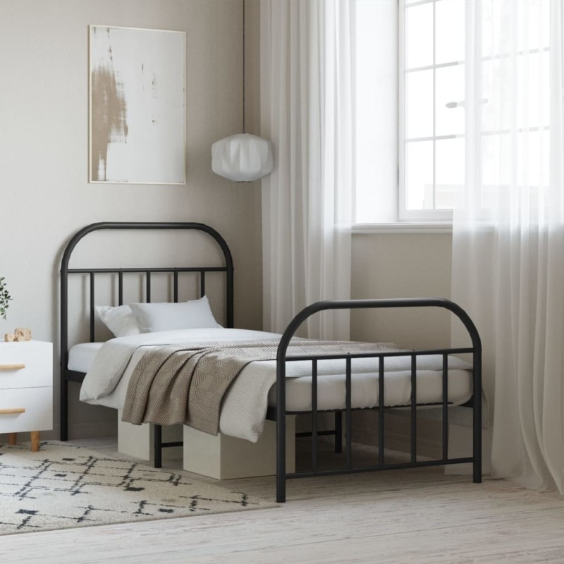 vidaXL Estructura de cama con cabecero y estribo metal negro 80x200 cm vidaXL Estructura de cama con cabecero y estribo metal negro 80x200 cm