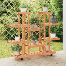 vidaXL Soporte de flores con ruedas madera maciza abeto 110x25x115 cm
