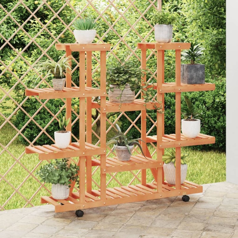 vidaXL Soporte de flores con ruedas madera maciza abeto 110x25x115 cm vidaXL Soporte de flores con ruedas madera maciza abeto 110x25x115 cm