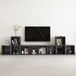 vidaXL Muebles de salón 5 piezas madera de ingeniería gris brillo
