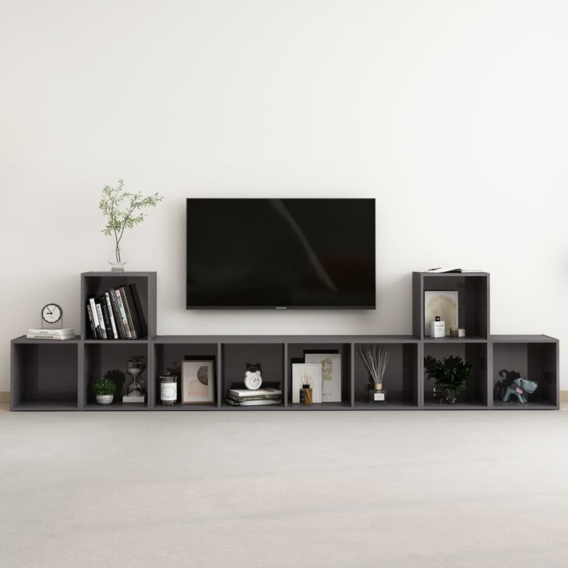 vidaXL Muebles de salón 5 piezas madera de ingeniería gris brillo
