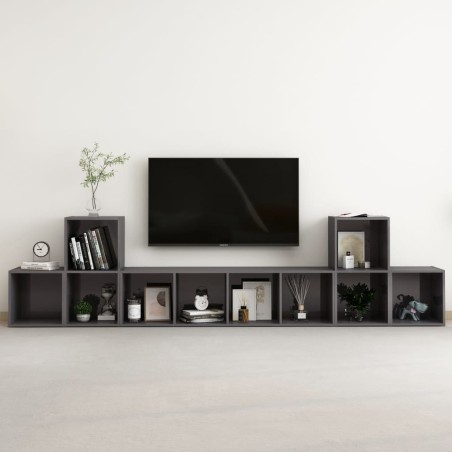 vidaXL Muebles de salón 5 piezas madera de ingeniería gris brillo