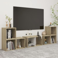 vidaXL Muebles de salón 6 pzas madera ingeniería blanco y roble Sonoma