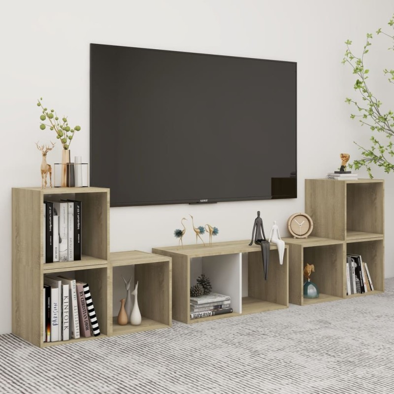 vidaXL Muebles de salón 6 pzas madera ingeniería blanco y roble Sonoma vidaXL Muebles de salón 6 pzas madera ingeniería blanco y roble Sonoma