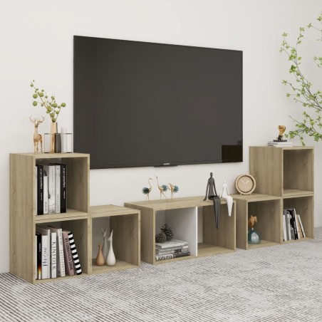 vidaXL Muebles de salón 6 pzas madera ingeniería blanco y roble Sonoma