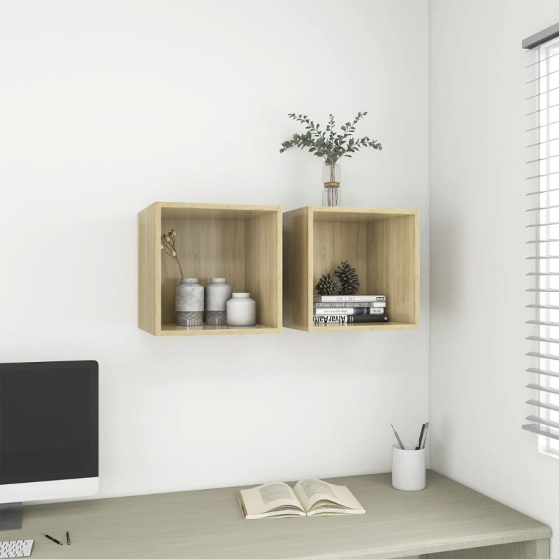 vidaXL Armario de pared 2 uds madera contrachapada roble 37x37x37 cm