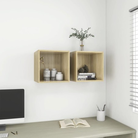 vidaXL Armario de pared 2 uds madera contrachapada roble 37x37x37 cm