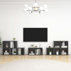 vidaXL Muebles de salón 8 piezas madera de ingeniería gris brillo