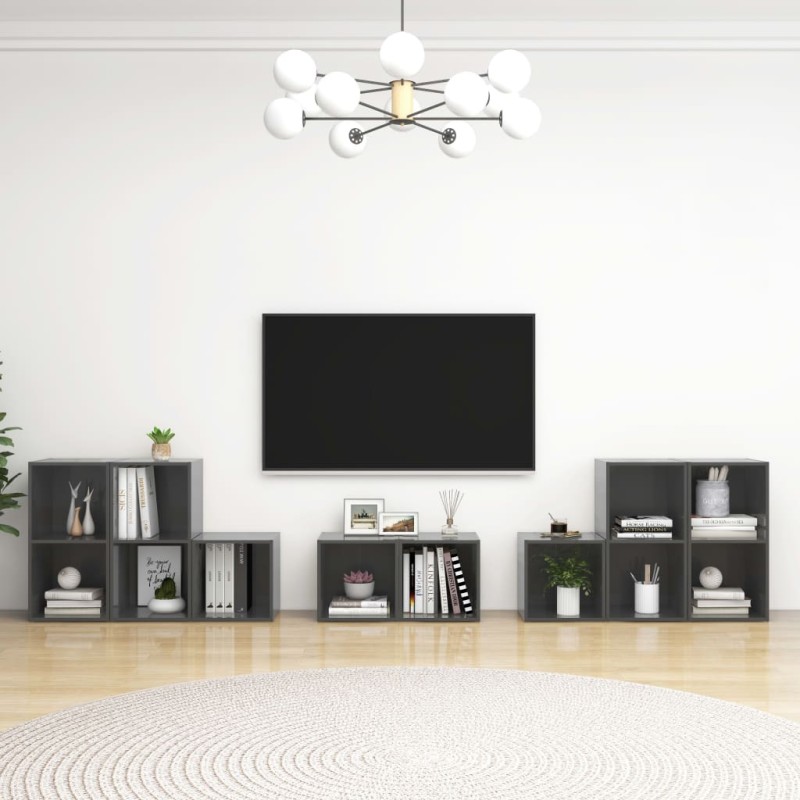 vidaXL Muebles de salón 8 piezas madera de ingeniería gris brillo