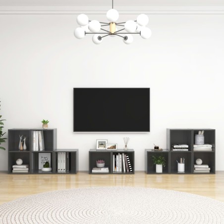 vidaXL Muebles de salón 8 piezas madera de ingeniería gris brillo