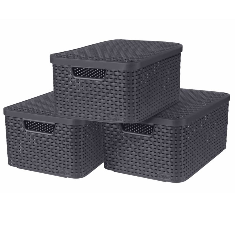 Curver Cajas de almacenaje con tapa Style 3 unidades M gris antracita Curver Cajas de almacenaje con tapa Style 3 unidades M gris antracita
